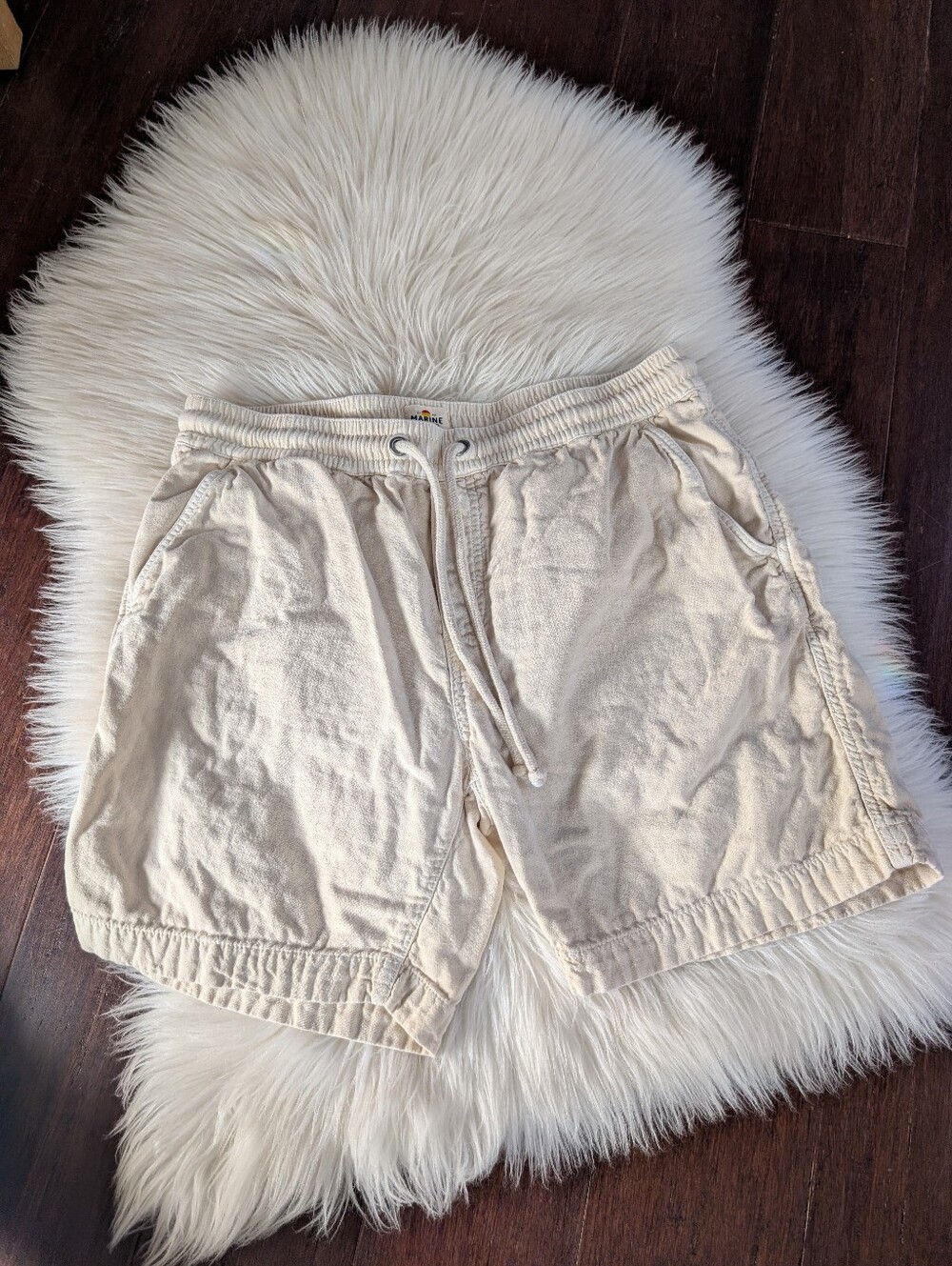 Marine Layer Men's 100% Cotton Drawstring Casual Shorts M Medium Off-white Beige